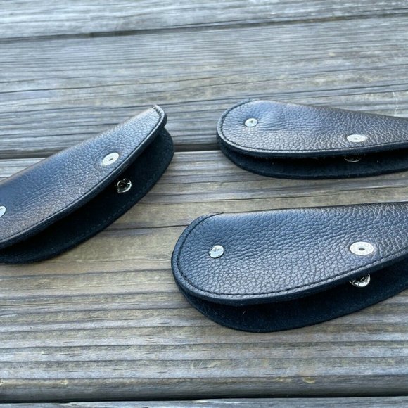 Handmade Keys Holder Black Genuine Leather Key Chains Leaf Shape Lot of 3 - Picture 9 of 12